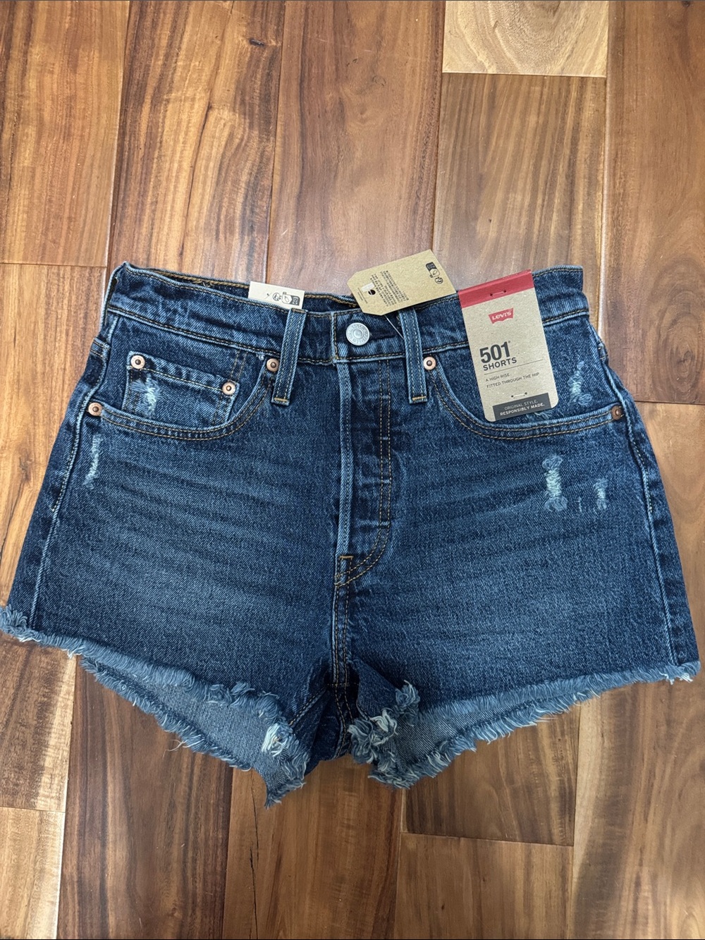 Levi's Dark Blue Distressed 501 Jean Shorts